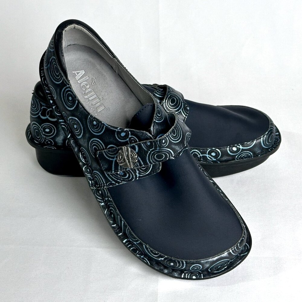 ALEGRIA DEN-587 Blue-Black Metallic Clogs - size 11